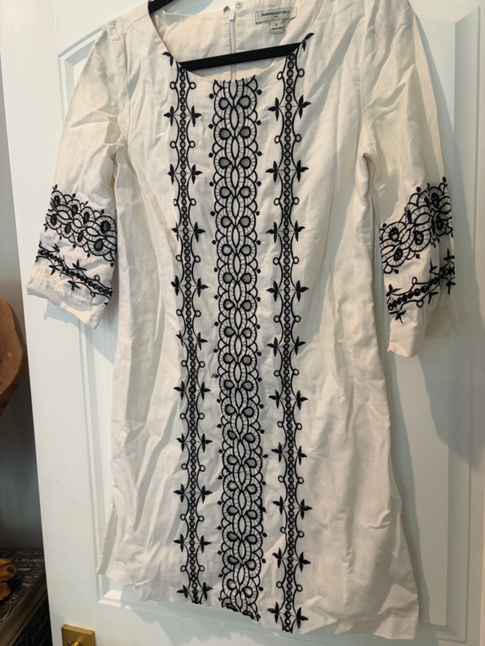 Banana Republic White Midi Dress with Black Embroidery